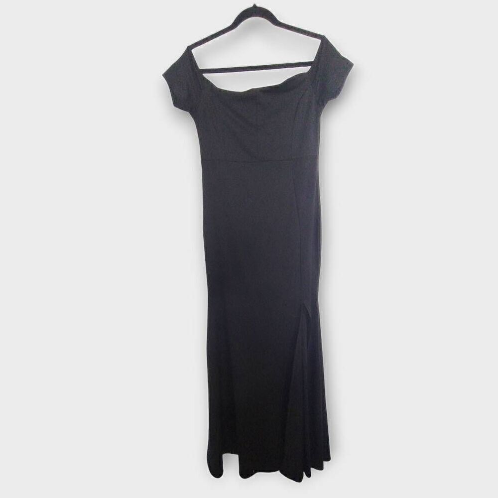 Womens Black Maxi Dress Sz‎ Large Stretch Sleeves Off Shoulder Witchycore Goth
